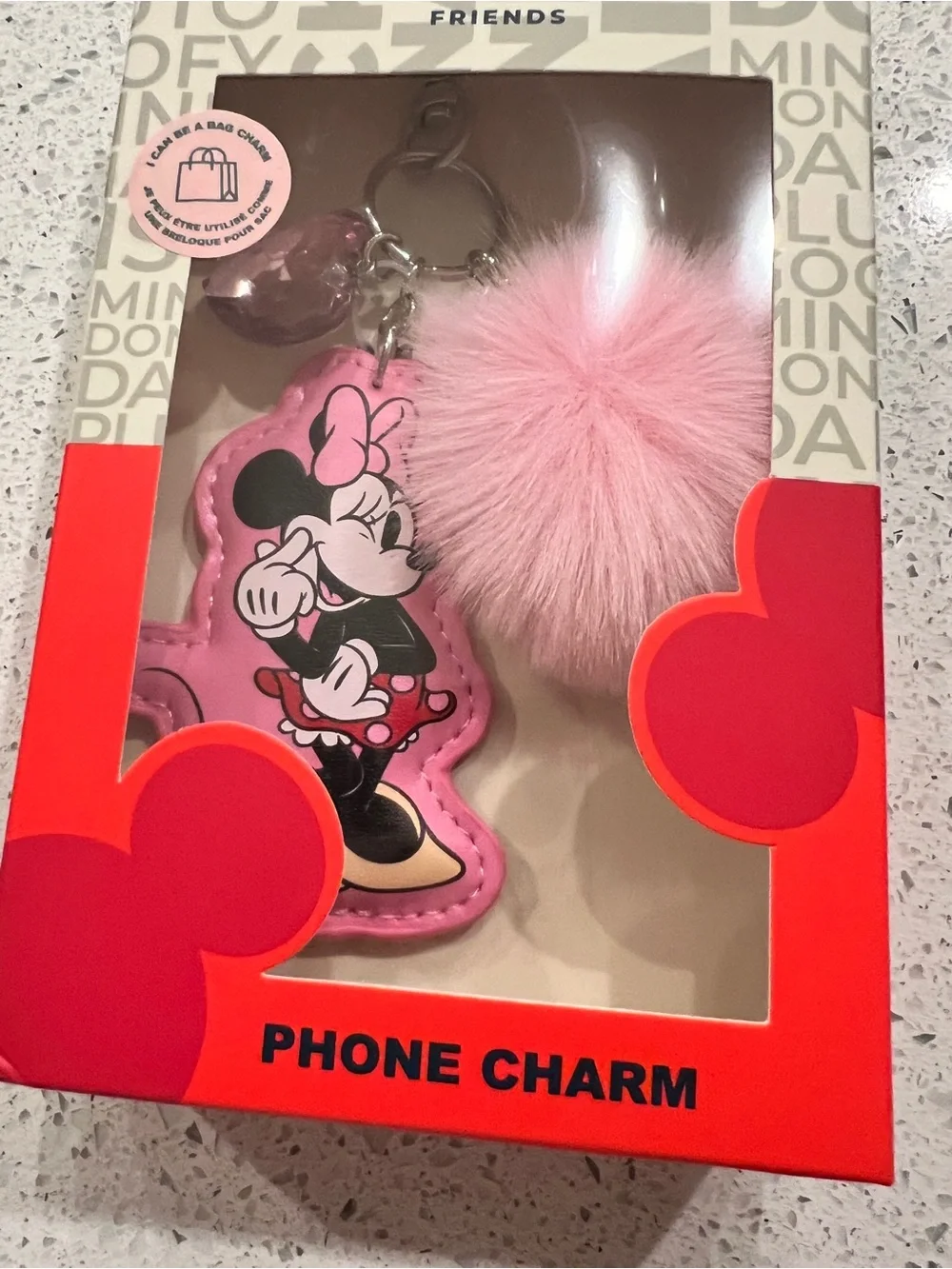 Disney Minnie Mouse Pink Faux-Leather Pom Pom Keychain